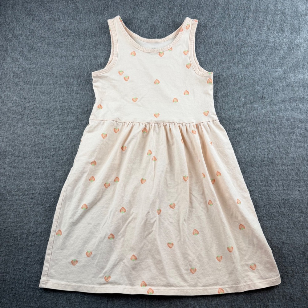 H&M Dress Kids 6X/7 Pink Strawberry Print Sleeveless Jersey Knit Flared Skirt